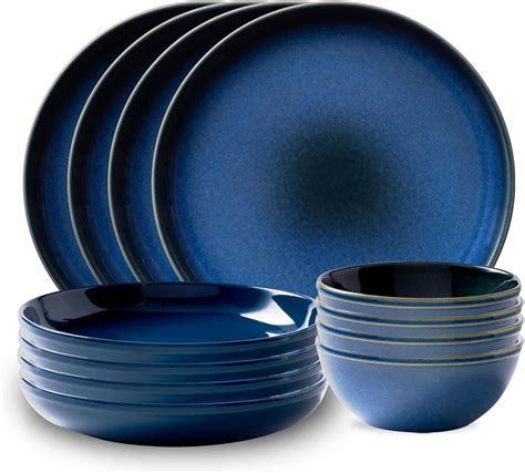 navy blue stoneware dishes.